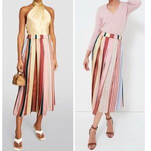 MAX MARA WEEKEND Fagus Pleated Asymmetrical Midi Striped Multi Color Midi Skirt